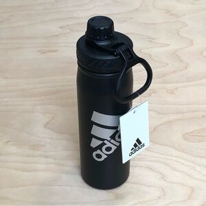 NWT Adidas Steel 600 Metal Water Bottle Black Silver Branded 10in.